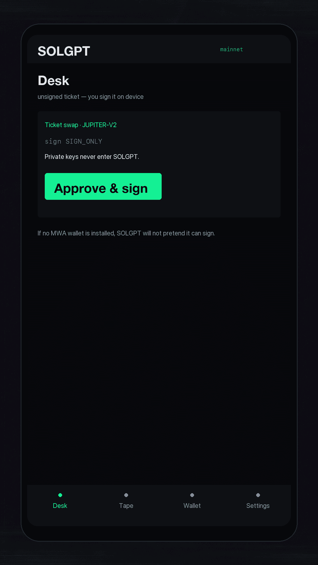 Review every ticket in the SOLGPT Android dApp